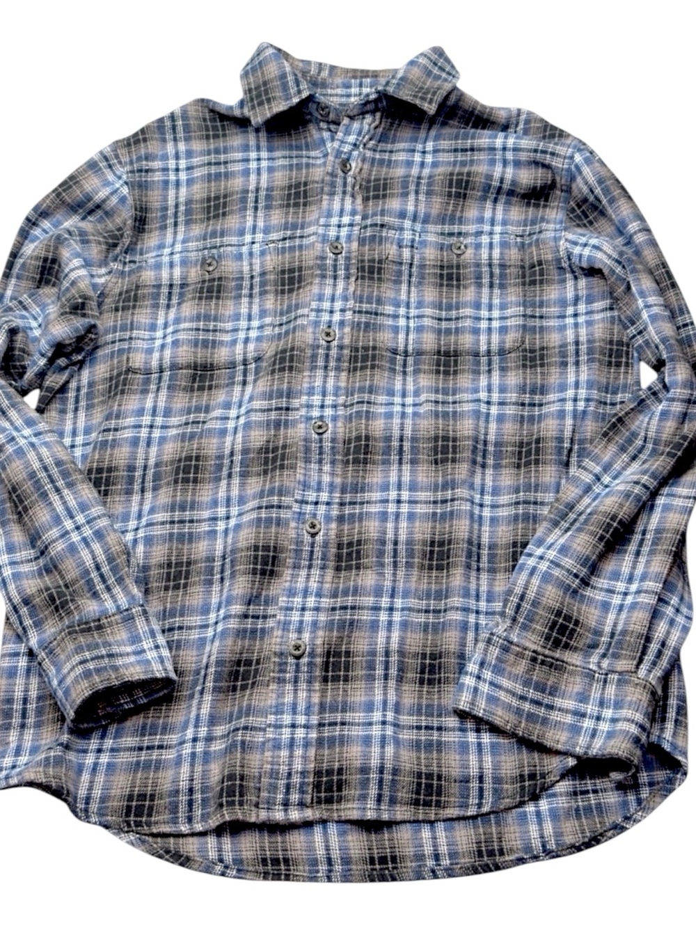 Woolrich Mens M Blue Plaid Flannel Shirt Cotton Button Down Long Sleeve Hiking